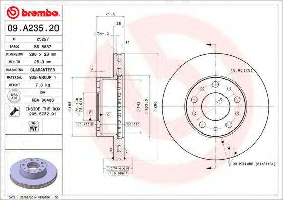 Гальмівний диск BREMBO 09.A235.20 - фото 