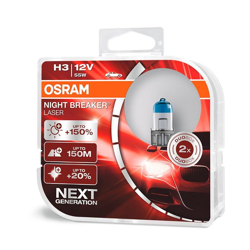 Лампа фарна H3 12V 55W PК22s NIGHT BREAKER® LASER next generation (+150) компл.(вир-во OSRAM) - фото 