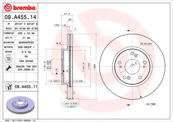 Гальмівний диск BREMBO 09.A455.14 - фото 