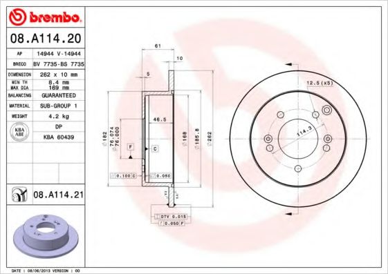 Гальмiвний диск BREMBO 08.A114.20 - фото 