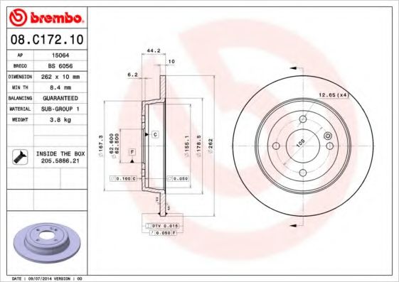 Гальмівний диск BREMBO 08.C172.10 - фото 