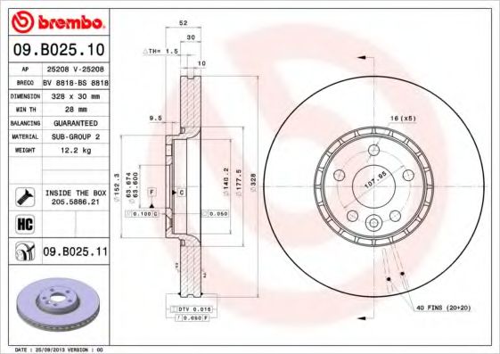Гальмівний диск BREMBO 09.B025.11 - фото 