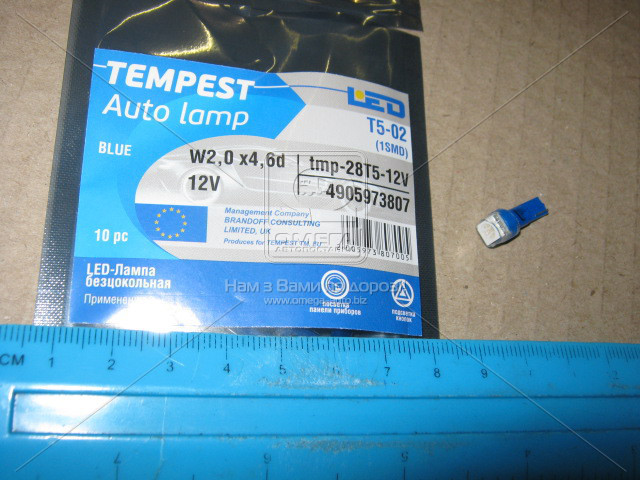 Лампа LED б / ц панель приладів, підсвічування кнопок Т5-02 (1SMD) W2,0 х4,6d зелена 12V<TEMPEST> - фото 