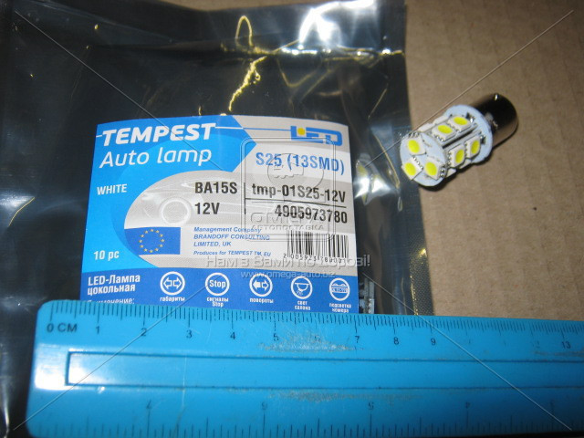 Лампа LED габарит, підсвічування панелі приладів BA7s 1SMD 12V WHITE <TEMPEST> - фото 