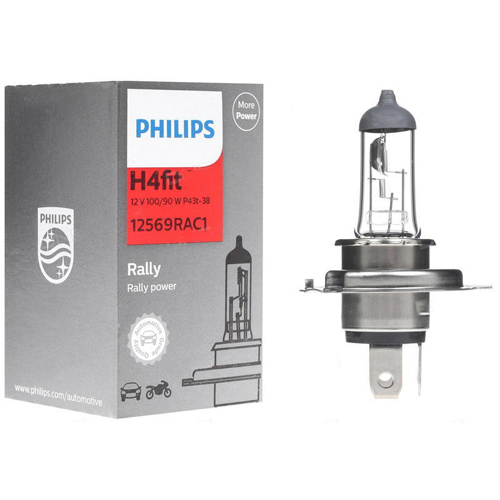 Лампа накаливания H4 12V 100/90 WP43t-38 RALLY (Philips) PHILIPS 12569RAC1 - фото 