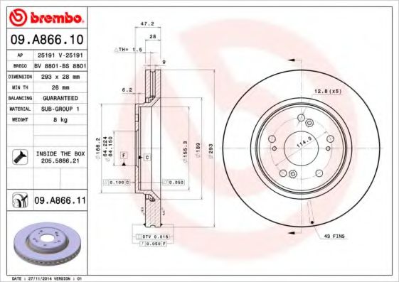 Гальмівний диск (BREMBO) 09.A866.10 - фото 
