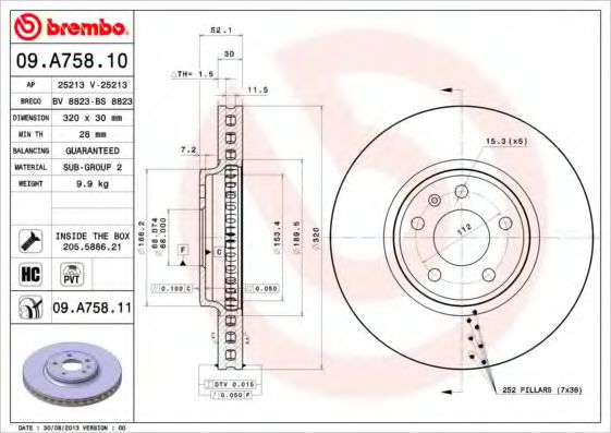 Гальмівний диск BREMBO 09.A758.11 - фото 