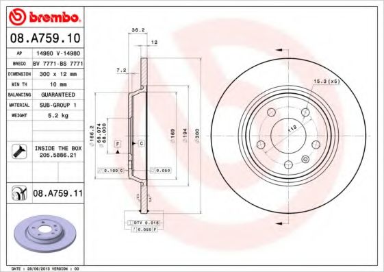 Тормозной диск BREMBO 08.A759.11 - фото 