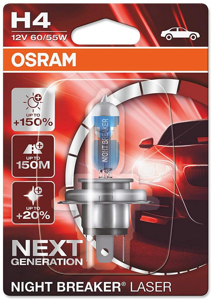 Лампа фарная H4 12V 60/55W P43t NIGHT BREAKER LASER next generation (+150) blister 1шт (OSRAM) - фото 