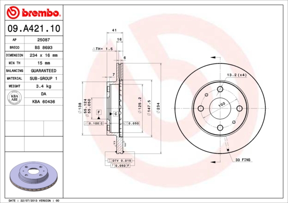 Гальмівний диск BREMBO 09.A428.11 - фото 