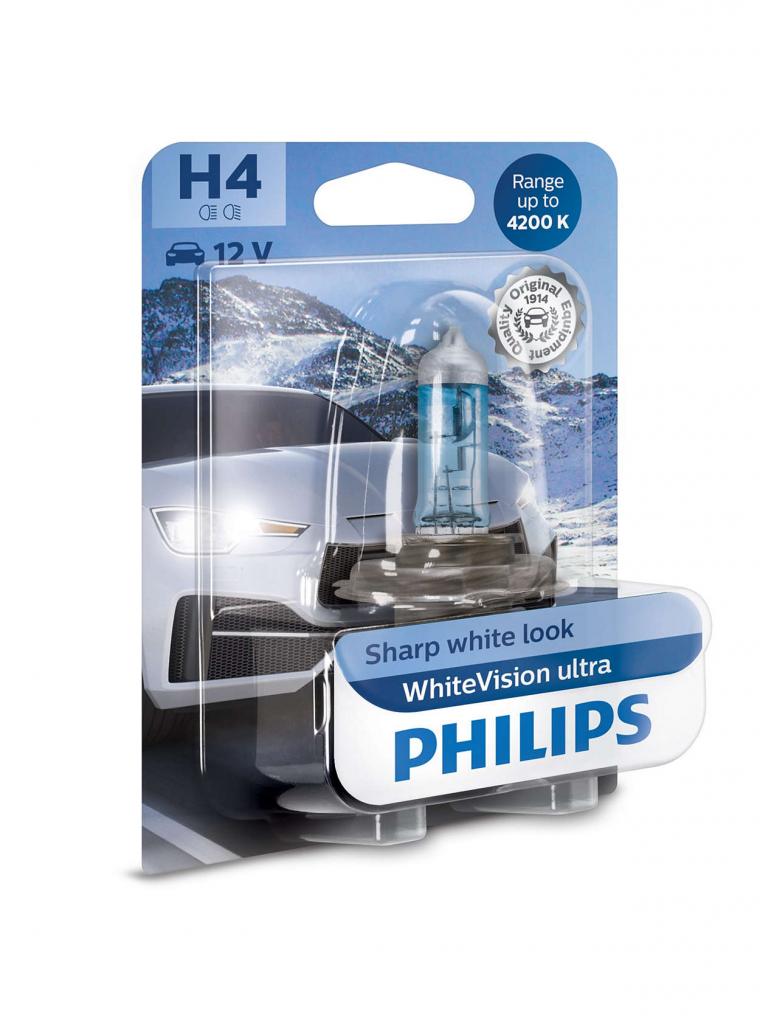 Лампа накаливания H4 12V 60/55W WhiteVision ULTRA +60 (4200K) (1шт) (Philips) - фото 
