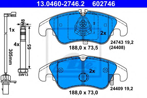Комплект тормозных колодок, дисковый тормоз (вир-во ATE) 13.0460-2746.2 - фото 
