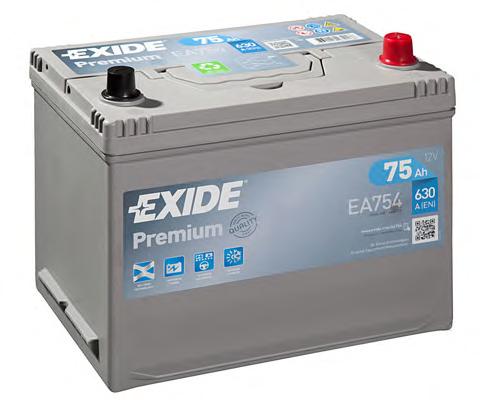 Акумулятор   75Ah-12v Exide PREMIUM (267х172х220),R,EN630 КАТ. -10 EXIDE EA754 - фото 
