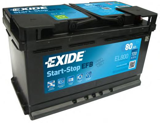 Аккумулятор 80Ah/720А START&STOP EFB (R+ Стандартные клеммы) 315x175x190 (EXIDE) EL800 - фото 