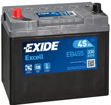 Акумулятор   45Ah-12v Exide EXCELL(234х127х220),L,EN330 Азия тонк.клеммы !КАТ. -10% EXIDE EB455 - фото 