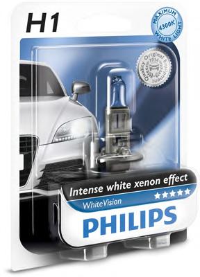 Лампа накаливания H1 WhiteVision 12V 55W P14,5s (+60) (4300K) 1шт. blister (Philips) - фото 