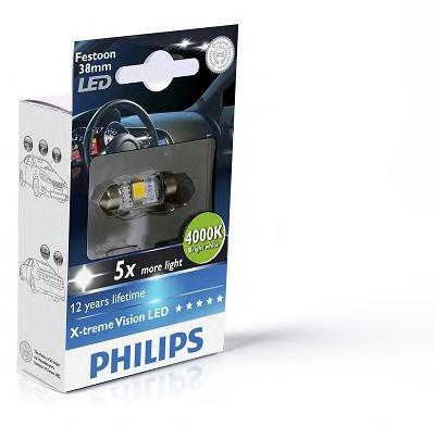 Лампа вспомогат. освещения T10,5x38 12V SV8.5-8 (10,5x38) Vision LED 4 000 K(Philips) - фото 