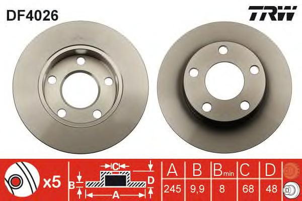 Диск тормозной задний (невентилируемый) (в упаковке два диска, цена указана за один) (TRW) DF4026 - фото 