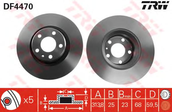 Диск тормозной передний (вентилируемый) (в упаковке два диска, цена указана за один) (TRW) DF4470 - фото 