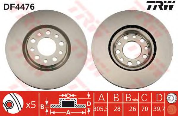 Диск тормозной передний (вентилируемый) (в упаковке два диска, цена указана за один)  (TRW) DF4476 - фото 