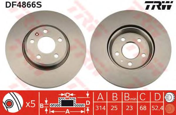 Диск тормозной передний (вентилируемый) (в упаковке два диска, цена указана за один) (TRW) DF4866S - фото 