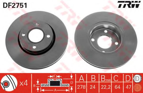 Диск тормозной передний (вентилируемый) (в упаковке два диска, цена указана за один) (TRW) DF2751 - фото 