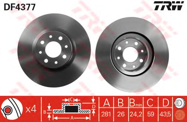 Диск тормозной передний (вентилируемый) (в упаковке два диска, цена указана за один) (TRW) DF4377 - фото 