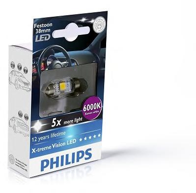 Лампа вспомогат. освещения T10,5x38 12V SV8.5-8 (10,5x38) BlueVision  LED 6 000 K(Philips) PHILIPS 128596000KX1 - фото 