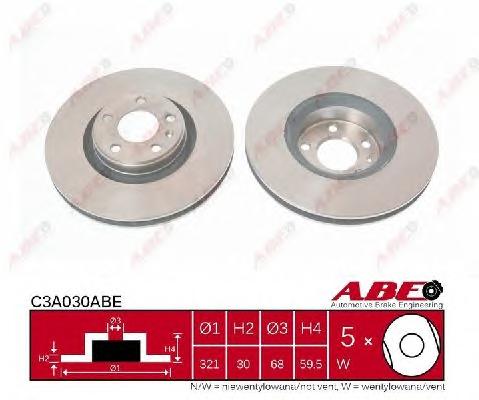 Диск тормозной передний (вентилируемый) (в упаковке два диска, цена указана за один) (ABE) C3A030ABE - фото 