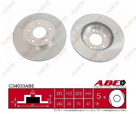 Диск гальмівний передній (вентильований) (в упаковці два диска, ціна вказана за один) (вир-во ABE) C34033ABE - фото 