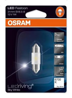 Лампа вспомогательного освещения C5W 12V 0,5W SV8.5-8.5 6700K 1шт.blister (OSRAM) - фото 