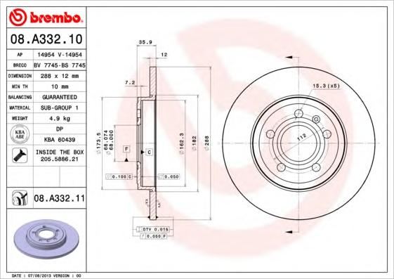 Гальмiвний диск BREMBO 08.A332.10 - фото 