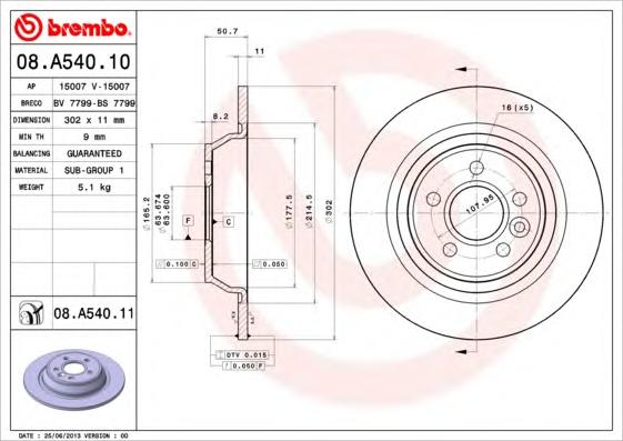 Гальмівний диск BREMBO 08.A540.11 - фото 