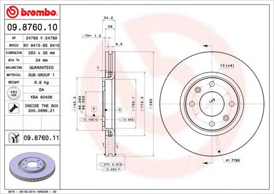 Тормозной диск BREMBO 09.8760.10 - фото 