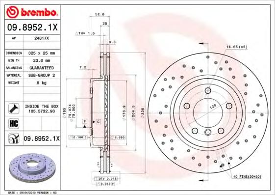 Гальмівні диски (BREMBO) 09.8952.1X - фото 