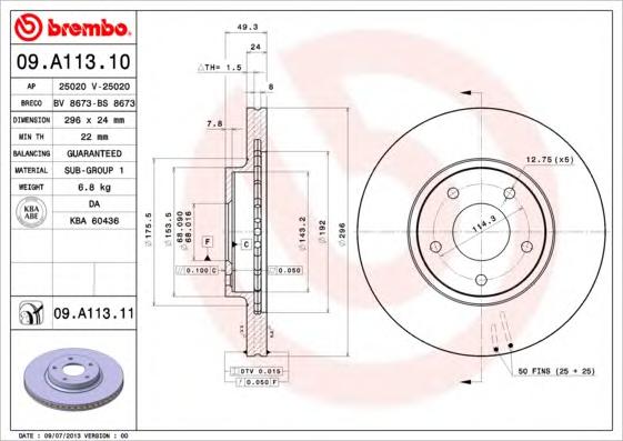Гальмiвний диск BREMBO 09.A113.11 - фото 