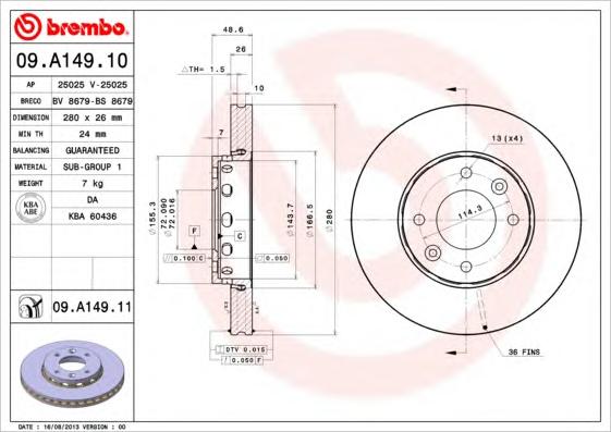 Гальмівний диск BREMBO 09.A149.11 - фото 