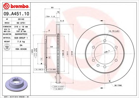 Гальмівний диск BREMBO 09.A451.10 - фото 