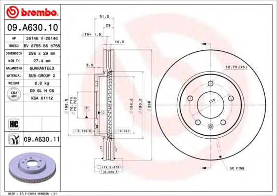 Гальмівний диск BREMBO 09.A630.10 - фото 