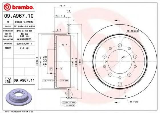 Гальмiвний диск BREMBO 09.A967.10 - фото 