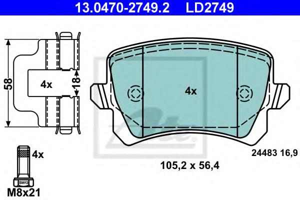 Гальмівні колодки, дискові (ATE) 13.0470-2749.2 - фото 