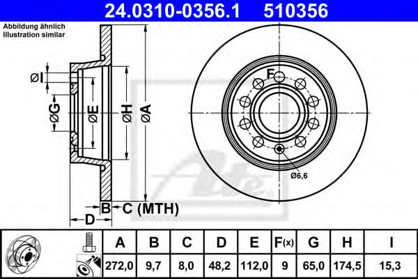 Диск тормозной задний (невентилируемый) (в упаковке два диска, цена указана за один) (ATE) 24.0310-0356.1 - фото 
