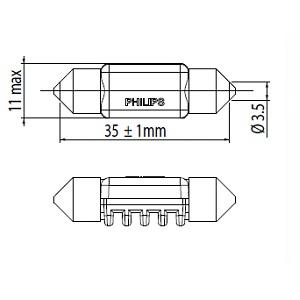 Лампа вспомогат. освещения T10,5x38 12V SV8.5-8 (10,5x38) BlueVision  LED 6 000 K(Philips) - фото 
