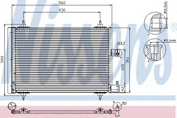 Радиатор кондиционера (конденсер) PT 406(99-)1.6 i(+)[OE 6453.EC] (NISSENS) - фото 