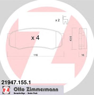 Комплект тормозных колодок, дисковый тормоз ZIMMERMANN 21947.155.1 - фото 
