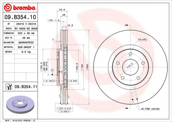 Гальмівний диск BREMBO 09.B354.10 - фото 