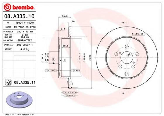 Гальмівний диск BREMBO 08.A335.10 - фото 