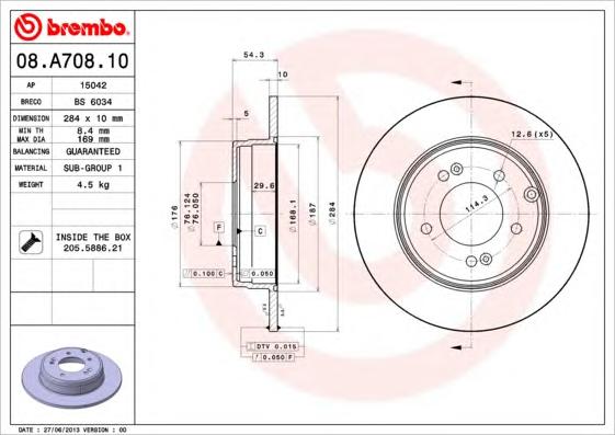 Гальмівний диск BREMBO 08.A708.10 - фото 