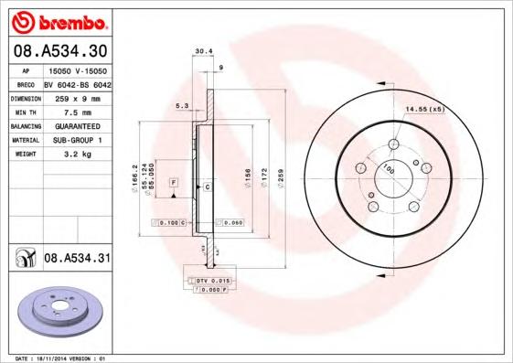 Гальмiвний диск BREMBO 08.A534.30 - фото 