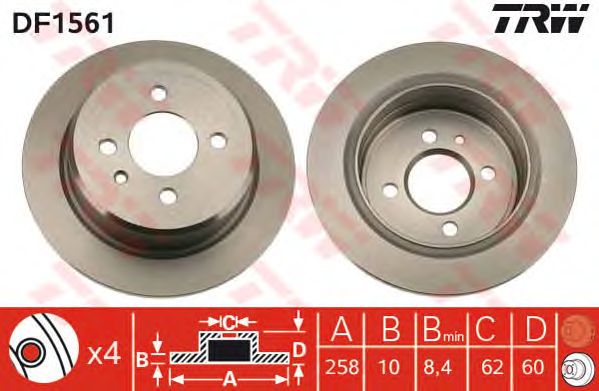 Диск тормозной задний (невентилируемый) (в упаковке 2 диска, цена указана за 1) BMW (БМВ) 3 (TRW) DF1561 - фото 